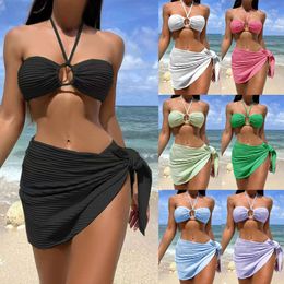 New Sexy Bikini Three Piece Split Solid Color Women's Swimsuit