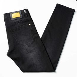 Fino verão lavado preto preto mass slim fit pequeno tubo reto gabinete de jeans de moda elástica casual