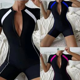 Women's Swimwear Swimming Suit Outlet Elegant Beach Swimsuit Women Sexy High Waist 2024 Bath One Piece Colour Blocking Short Sleeved Pants