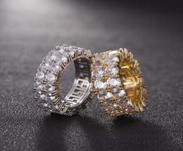 712 Gold Love Rings Micro Paved 2 Row Tennis Rings Zircon Hip Hop Silver Plated Finger Ring for Men Women4659282
