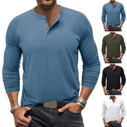 Men's Casual Shirts Warm Men Pullover T-shirt Fashionable Slim Fit Long Sleeve Style Solid Colour Buttoned Placket For Autumn