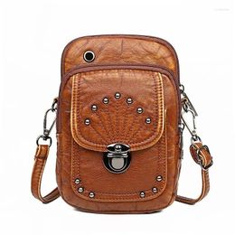 Shoulder Bags Vintage Soft Leather Crossbody Rivet PU Women Messenger Bag Small Female Handbags Phone Purses Black And Brown
