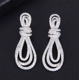 Cute Irregular Knot Shape Hollow Full CZ Stud Earrings For Bridal Engagement Jewellery 2106182023793
