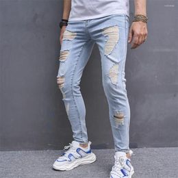 Men's Jeans Spring Men Stretch Skinny Holes Trousers Good Quality Ripped Distressed Slim Beggar Jean Pants