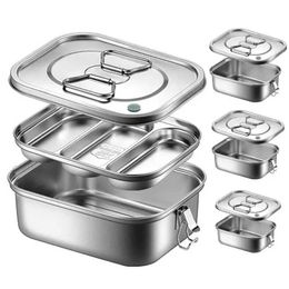 Bento Boxes 304 stainless steel lunch box suitable for children adults portable double-layer sealed picnic insulated food storage Q240427