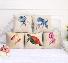 Cushion Covers Octopus Turtle Golden Fish Pillow Cover Cotton Linen Square Pillowcase Living Room Sofa Decorative Throw Pillow Cas3710932