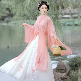 Ethnic Clothing Chinese Style Hanfu Waist Length Dress Women 3pcs Fairy Performance Clothes Summer Stand Collar Ming Dynasty Cosplay Costume
