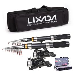 Lixada Fishing Rod Reel Combo Full Kit 2.1m 2.3m Telescopic Fishing Rods 2PCS Spinning Reels Set Soft Lures Barrel Swivels Bag 240424