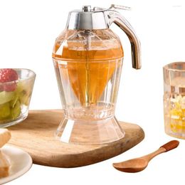 Dinnerware One-handed Honey Dispenser Elegant Diamond-shaped Glass With Stainless Steel Cover Leakproof Syrup For Kitchen