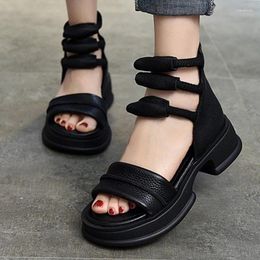 Dress Shoes Summer Retro Women & Girls High Gladiator Sandals Fashion Chunky Heel Female Leather Beach Size 35-40