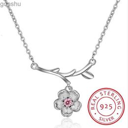 Collane a pendente 925 Collana a fiori di ciliegio in argento sterling e fiore di ciliegia a sospensione con collana a catena