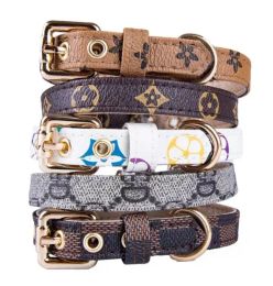 Dog Collar Leashes Classic Presbyopia Designer Letters Pattern Print Leashes PU Leather Fashion Casual Adjustable Dogs Cats Neck Strap Cute Pet Supplies B