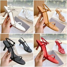 Nackte dünne Band Sandalen Designer die Row Frauen Sandalen Pantoffeln Mode Leder sexy Gurt Müller High Heels Schuhe Größe 35-40