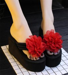 Whole and retail New Flowers fashion shoes Women039s slipper platform shoes wedges slippers women summer sandals 8cm high h3775634