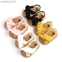 Sandals Baby Girls Summer Sandals Fashionable and Cute Ruffled Apartment Non slip Casual Soft Sole Baby First Step Shoes Baby ToddlersL240429