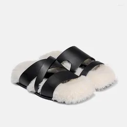 Casual Shoes Fur Slippers For Outdoor Wear Women's 2024 Autumn And Winter Thick Bottom Fashion Flat One Line Cool