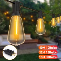 Decorations 10m 15m ST38 LED String Lights IP65 Outdoor Light Garland Christmas Street Garden Wedding Cafe Backyard Decoration String Light