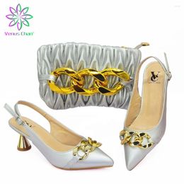 Dress Shoes Nable Special Design Coming 2024 High Quality Women And Bag Set Italian Lady Matching In Silver Color