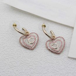 Luxury quality charm half round shape heart stud earring with light pink Colour enamel and white desinger have stamp box PS3527B