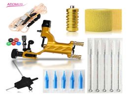 Tattoo Machine Set Gold not Completed Tattoo Kit Professional Rotary Maquina De Tatuagem Needle Elastic Self Adhesive Grip308v6506072