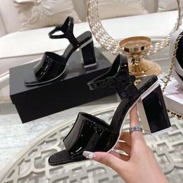 Fashion Designer Women's High-heeled Leather Summer Party Fashion Heels Designer Leather Wedding Chunky Sexy Sandals Shoes Jelly S Bdat