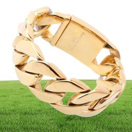 Gnayy Jewelry Large 316l Stainless Steel Jewelry Gold Miami Cuban Curb Chain Bracelet Bangle Heavy Huge 26mm 23cm 9 Inch Mens C1903144504