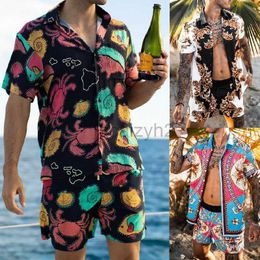 Men's Tracksuits streetwear summer beach style loose shirt Hawaiian casual suit men's printed two piece set Fashion set