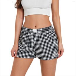 Women's Shorts 2024 Summer Elastic Waist Casual Fashion Plaid Print Loose Bottoms Short Pants Lounge Wide Leg