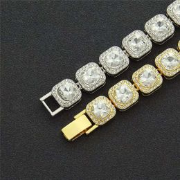 Qianjian Moissanite Jewellery S925 Silver Gold Plated Square Rock Candy Moissanite Tennis Chain Necklace