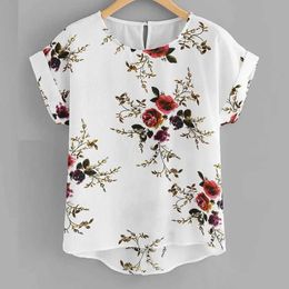 Women's Blouses Shirts Summer Fashion Floral Print Blouse Pullover Ladies O-Neck T Tops Female Womens Short Slve Shirt Blusas Femininas Clothing Y240426