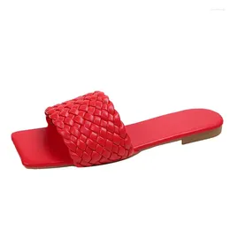 Slippers 2024 Women Indoor Floor Flat Shoes Girls Summer Non-Slip Flip Flops Bath Home Female Weave Slides Red Zapatos Mujer