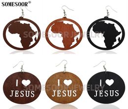 Dangle Chandelier SOMESOOR Jewellery Laser Cutting African Map Shape I Love Jesus Fashion Wooden Drop Earrings For Women Gifts Who5522503