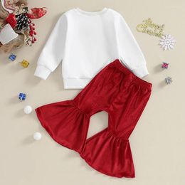 Clothing Sets Flawbena Baby Girl Christmas Outfits Long Sleeve Letters Print Sweatshirt Tops Stretch Bell Bottom Pants Fall Clothes Set