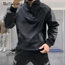 Men's Hoodies Spring Autumn Spliced Stand Collar Sweater Loose Casual High Street Personalized Tops Men Male Clothes