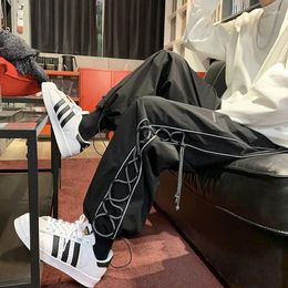 Men's Pants Reflect Streetwear Oversize Wide Harajuku Sweatpants Fashion Joggers Skateboard Techwear 2024