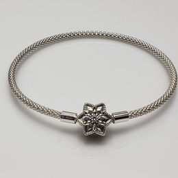 Authentic 925 Sterling Silver Bright Snowflake Buckle Mesh Bracelet for Valentine's Day Suitable for Fashion Charm Bracelet Jewellery 598616C01