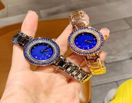 Brand Watches Women Girl Blue Crystal Style Steel Band Quartz Wrist Watch CHA534582397