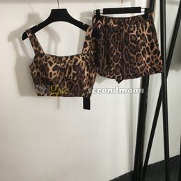 Leopard Print Short Pants Women Full Zipper Tanks Top Designer Two Piece Pants Casual Style Outfit