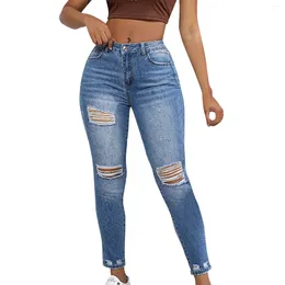 Women's Pants Clothing High Waist Distressed Stretch Classic Jeans American Personality Street