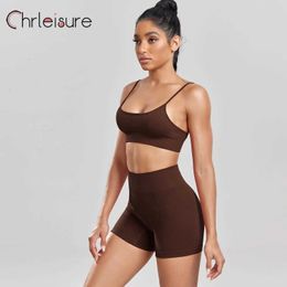 Women's Tracksuits CHRLEISURE Summer 1/2Pcs Women Set Double Straps Basic Suspenders Set Ribbed Knit Seamless Fitness Push Up Shorts Suit Y240426