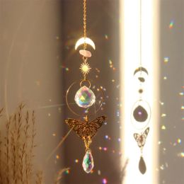 Decorations Crystals Wind Chime Suncatcher Golden Butterfly Pendant Rainbow Prism Stained Glass Ornament Chakras Crafts Home Garden Decor