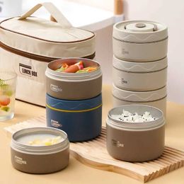 Bento Boxes Stainless steel lunch box portable hot container set stackable double lid soup bowl bento with insulated bag Q240427