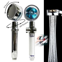 Set Rainfall Shower Pressurized Head Adjustable 360°spin Water Saving with Small Fan Handheld Spray Nozzle Bathroom Accessories