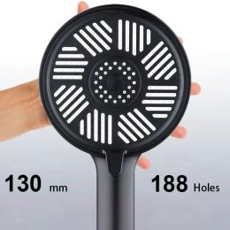 Set 13CM Big Panel 3 Modes Shower Head Hand Black Round High Pressure Rainfall Rain Spa Set Bath For Bathroom Accessories Faucet