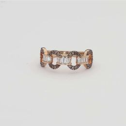 2024 Trendy Fine Brown and White Diamond Designer Rose Gold Cuban Link Chain Finger Rings for Women