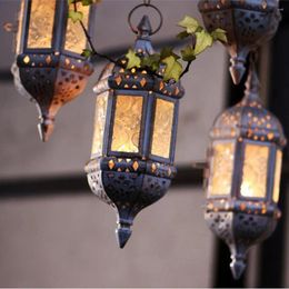 Candle Holders Iron Art Moroccan Candlestick Holder Glass Hanging Wall Not Easy Fade Artistic Atmosphere