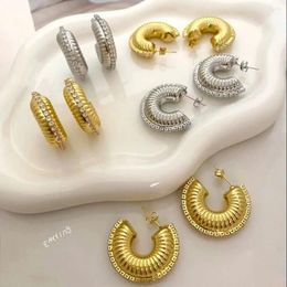 Stud Earrings 5Pairs 2024 Fashion Exaggerated Shiny Hollow Screw Stainless Steel Zircons For Women
