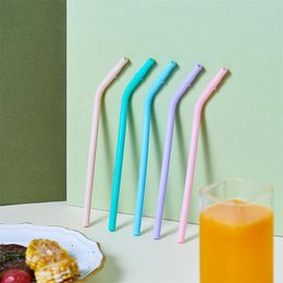 Soft Silicone Drinking Straws Bend 20cm Curved Food Grade Eco-friendly Reusable Drink Tubes For Skinny Tumblers Cups Cold Water Juice Milk Tea Coffee Cocktail Picks