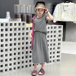 Clothing Sets 2024 Korean Summer School Girl Striped 2PCS Clothes Set Teenager Sleeveless T-shirt Straight Skirt Students