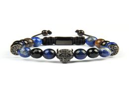 Men Panther Cz Bracelets Whole 8mm Natural Stone Beads With Black CZ Leopard Macrame Stainless Steel Jewelry6958629